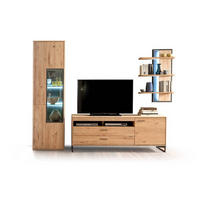 WOHNWAND  in Eichefarben  298/207/50 cm  - Eichefarben/Schwarz, Design, Glas/Holz (298/207/50cm) - Livetastic