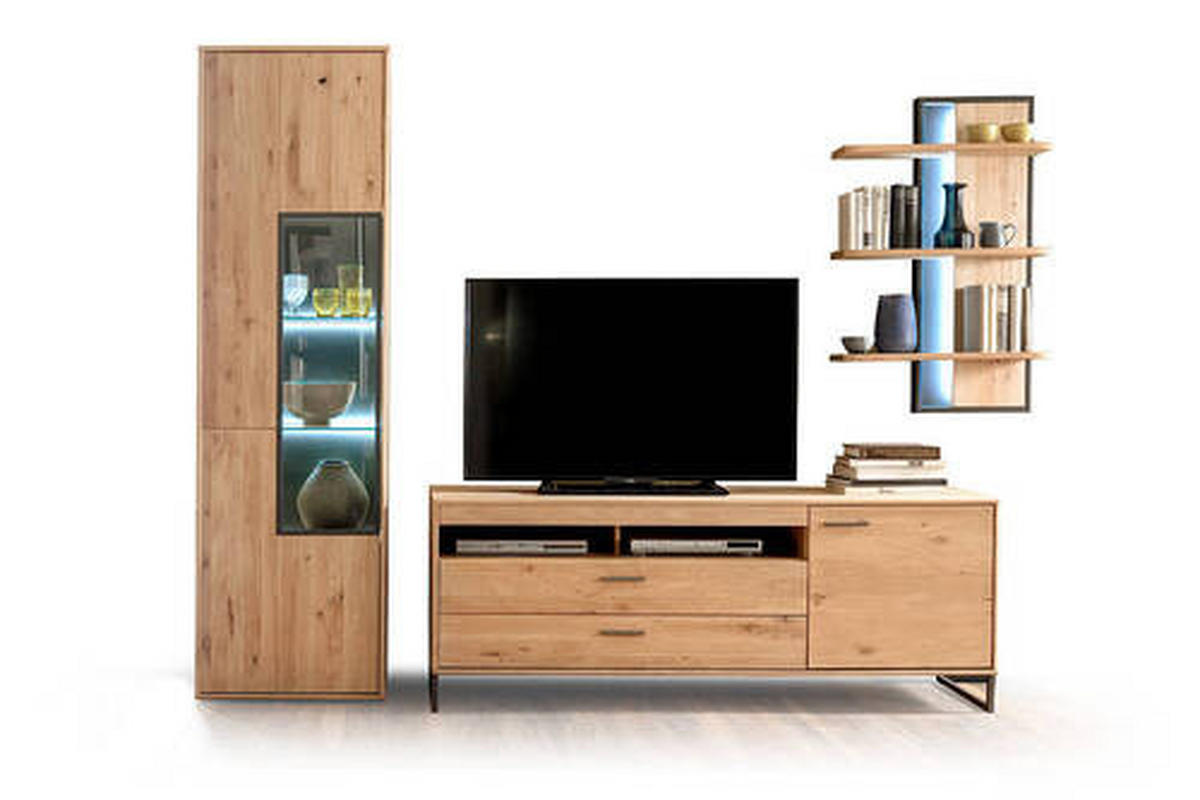 WOHNWAND  in Eichefarben  298/207/50 cm  - Eichefarben/Schwarz, Design, Glas/Holz (298/207/50cm) - Livetastic