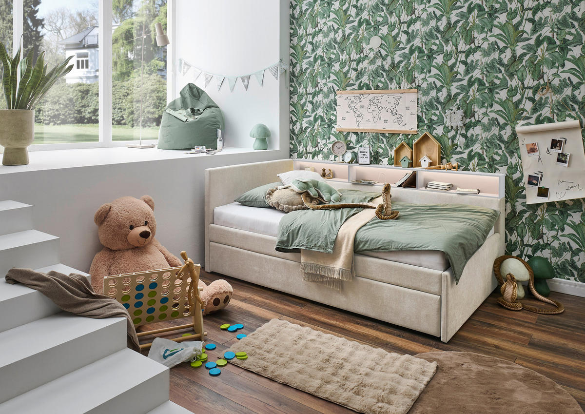 STAURAUMBETT 120/200 cm  in Weiß, Beige  - Beige/Weiß, MODERN, Holz/Holzwerkstoff (120/200cm) - Stylife