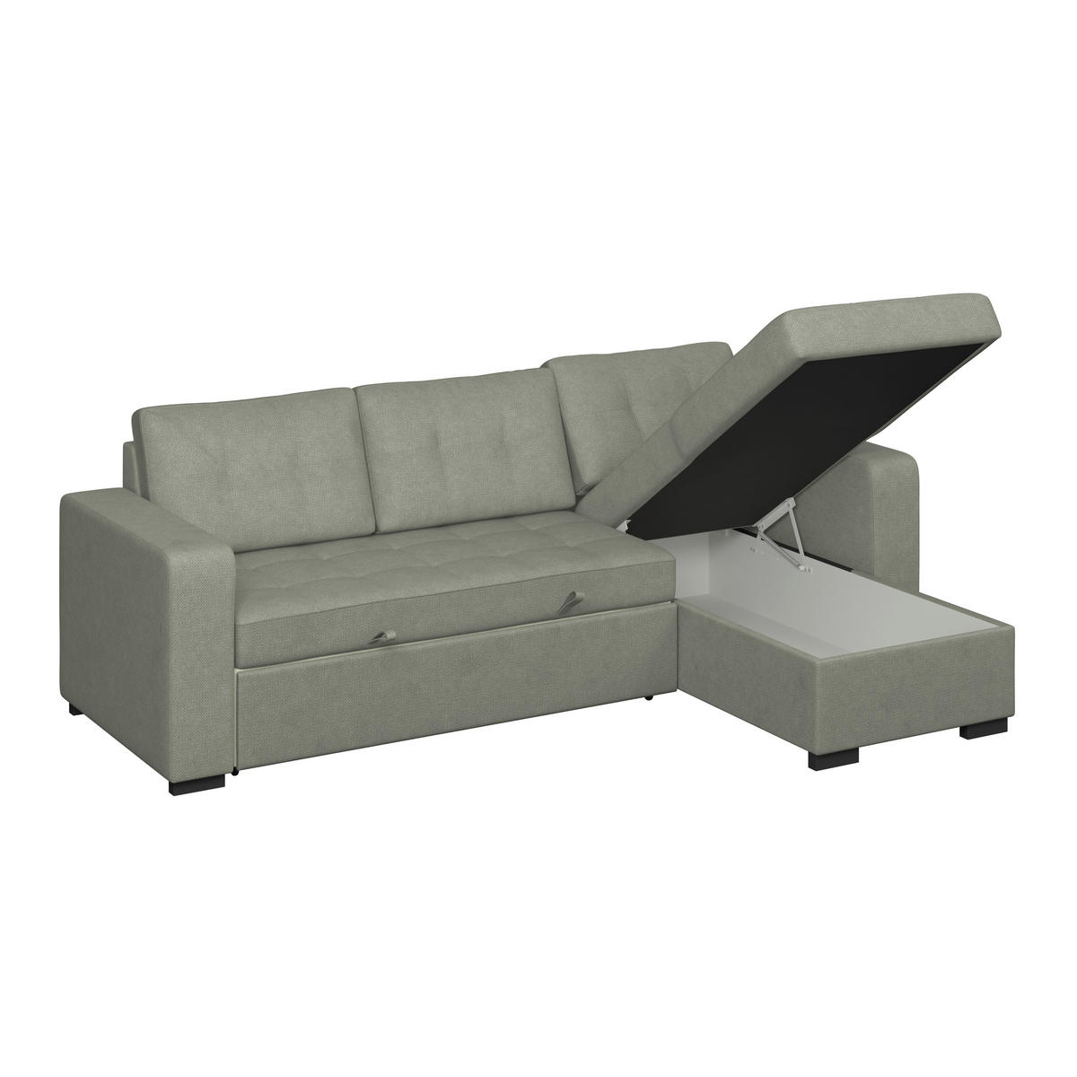 ECKSOFA TURIN Dunkelgrün Mikrofaser, Struktur Rückenkissen, Bettkasten  - Dunkelgrün/Schwarz, Trend, Textil/Metall (239/160cm) - MID.YOU