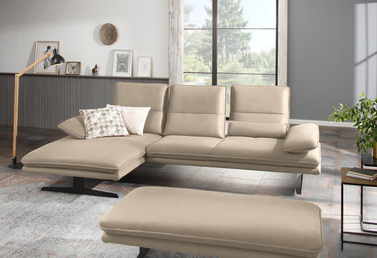 ECKSOFA in Mikrofaser Beige  - Beige/Schwarz, Design, Textil/Metall (164/291cm) - Chilliano