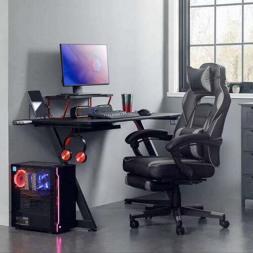 GAMINGSTUHL  in Grau, Schwarz  - Schwarz/Grau, Basics, Leder/Kunststoff (67/116/66cm) - Boxxx