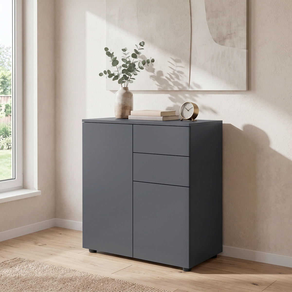 KOMODA, antracit  - antracit, Moderno, umetna masa/leseni material (70/77/39cm) - MID.YOU