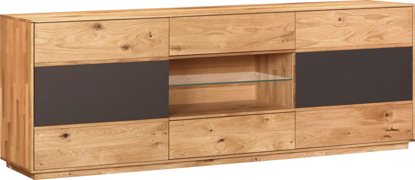 LOWBOARD in 177/65/42 cm - Eichefarben/Anthrazit, Design, Glas/Holz (177/65/42cm) - Waldwelt