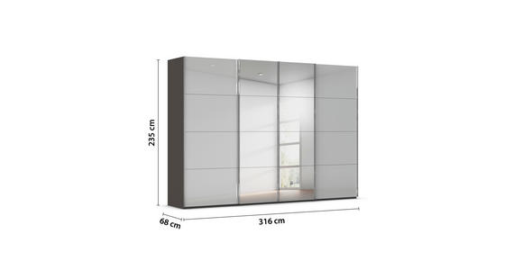 SCHWEBETÜRENSCHRANK  in Graphitfarben, Seidengrau  - Chromfarben/Seidengrau, Design, Glas/Holzwerkstoff (316/235/68cm) - Novel
