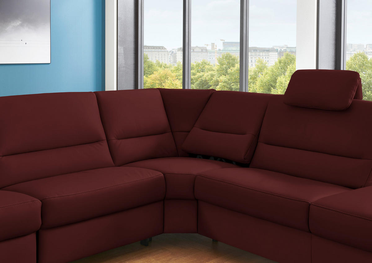 ECKSOFA in Echtleder Brombeere  - Brombeere/Alufarben, Konventionell, Leder/Metall (290/249cm) - Beldomo Premium