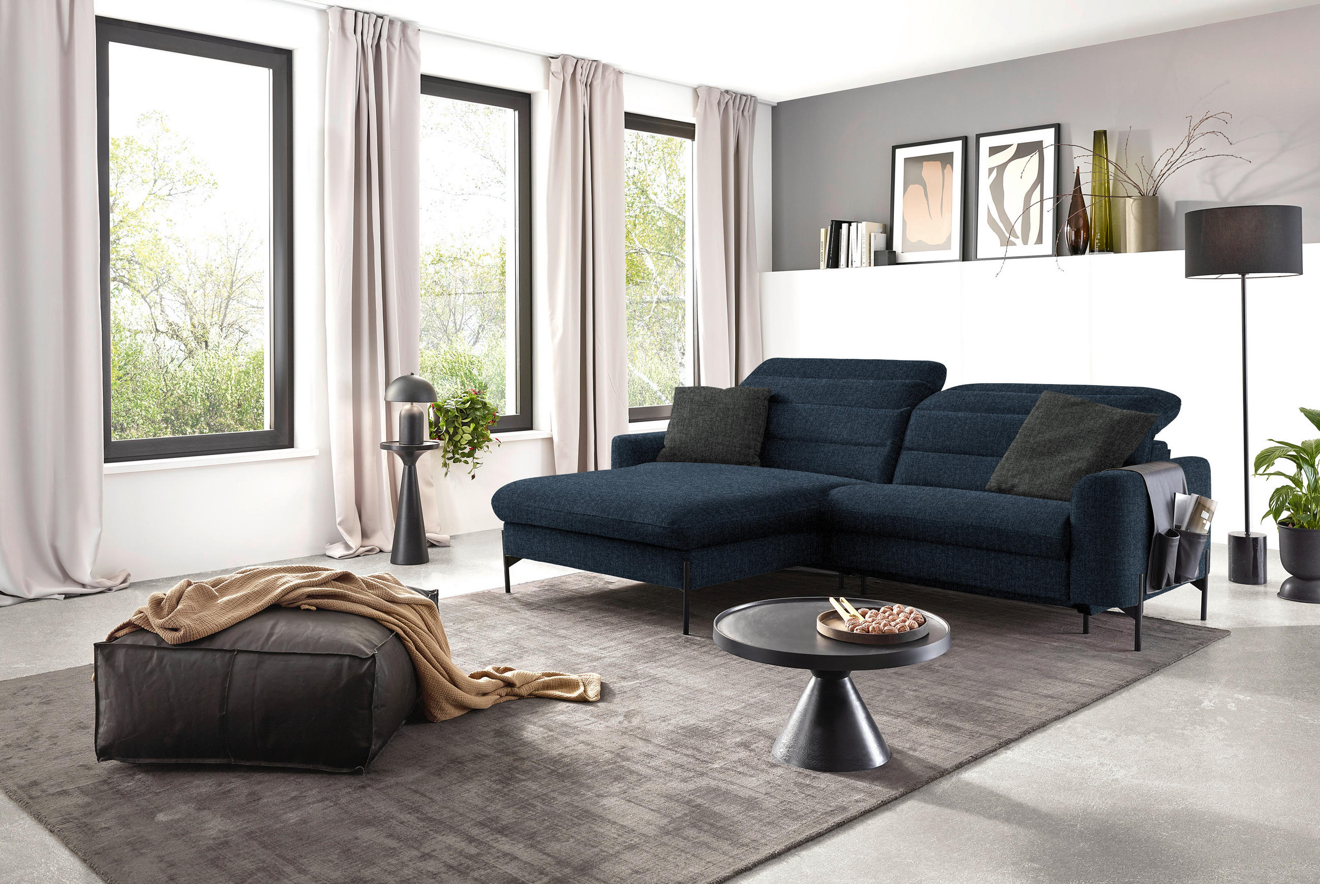 ECKSOFA in Flachgewebe Blau  - Blau/Schwarz, Design, Textil/Metall (191/252cm) - Dieter Knoll