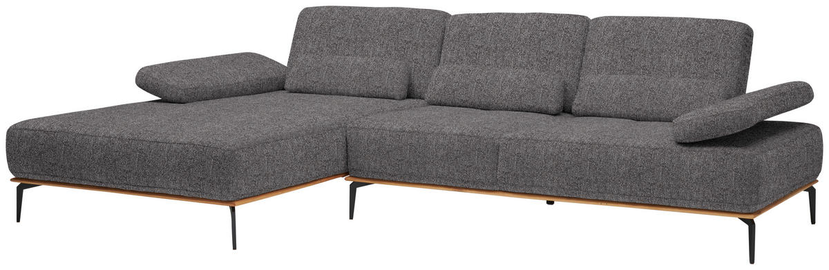 ECKSOFA in Flachgewebe Grau  - Schwarz/Grau, Natur, Holz/Textil (176/314cm) - Valnatura