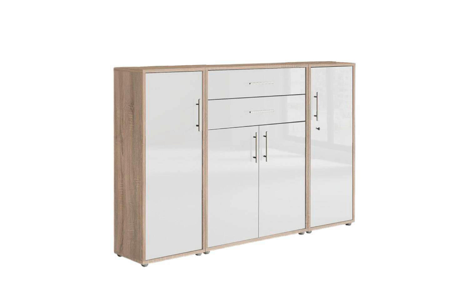 AKTENSCHRANK Sonoma Eiche, Weiß Hochglanz  - Weiß Hochglanz/Sonoma Eiche, MODERN, Holzwerkstoff (172,6/113,6/33cm) - MID.YOU