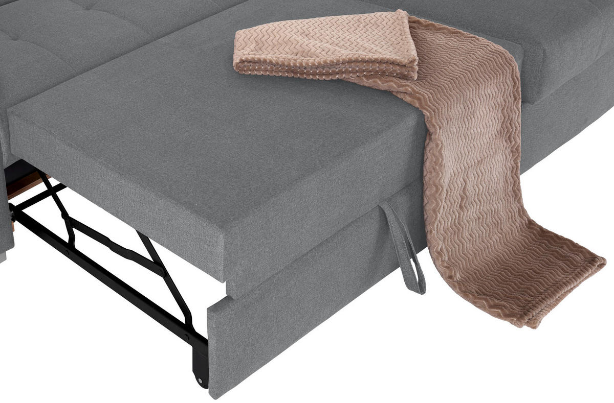 ECKSOFA in Velours Grau  - Silberfarben/Grau, Design, Holz/Textil (292/183cm) - Livetastic