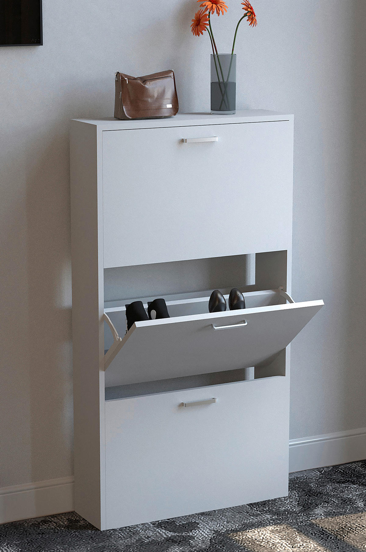 SCHUHSCHRANK Weiß  - Silberfarben/Weiß, Design, Holzwerkstoff/Kunststoff (50/108/17cm) - MID.YOU