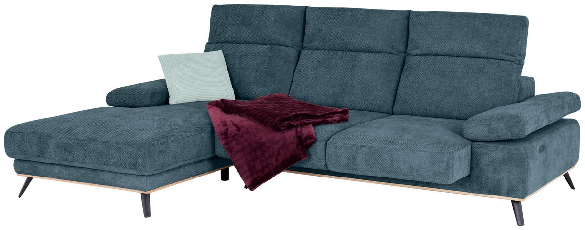 ECKSOFA ROYCE Blau Struktur  - Blau/Schwarz, MODERN, Textil/Metall (194/283cm) - MID.YOU