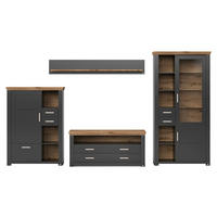 WOHNWAND  in Graphitfarben, Eiche Artisan  370/206,6/51,2 cm  - Graphitfarben/Eiche Artisan, Design, Glas/Holzwerkstoff (370/206,6/51,2cm) - SetOne by Musterring