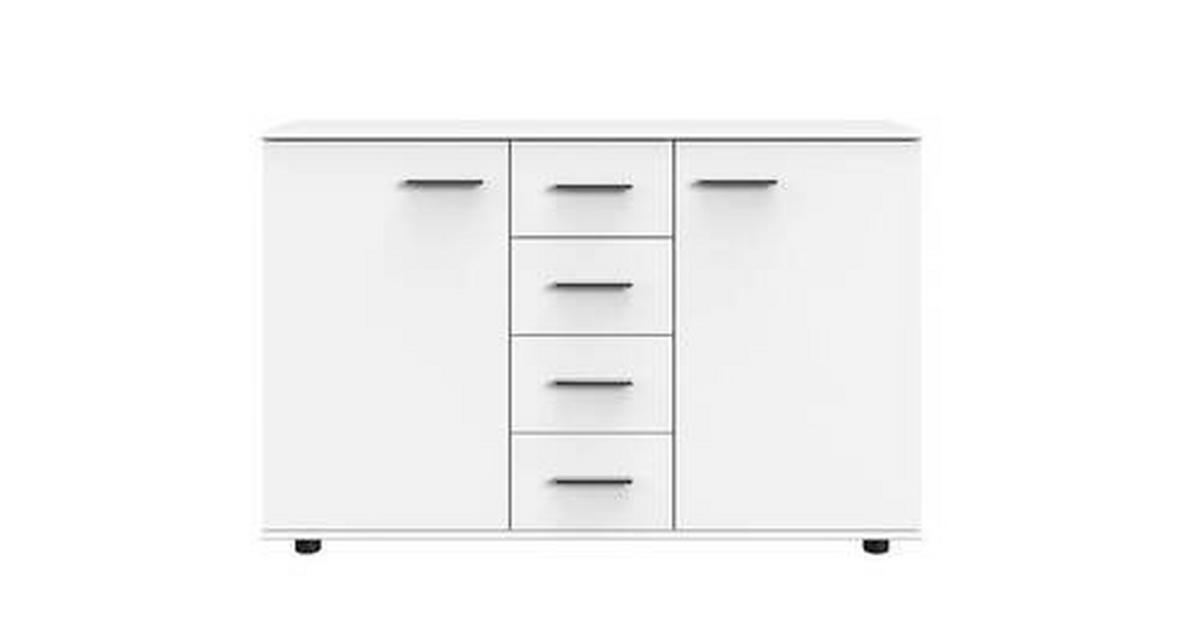 COMODĂ 130/83/41 cm  - alb/culoare crom, Basics, plastic/material pe bază de lemn (130/83/41cm) - Carryhome