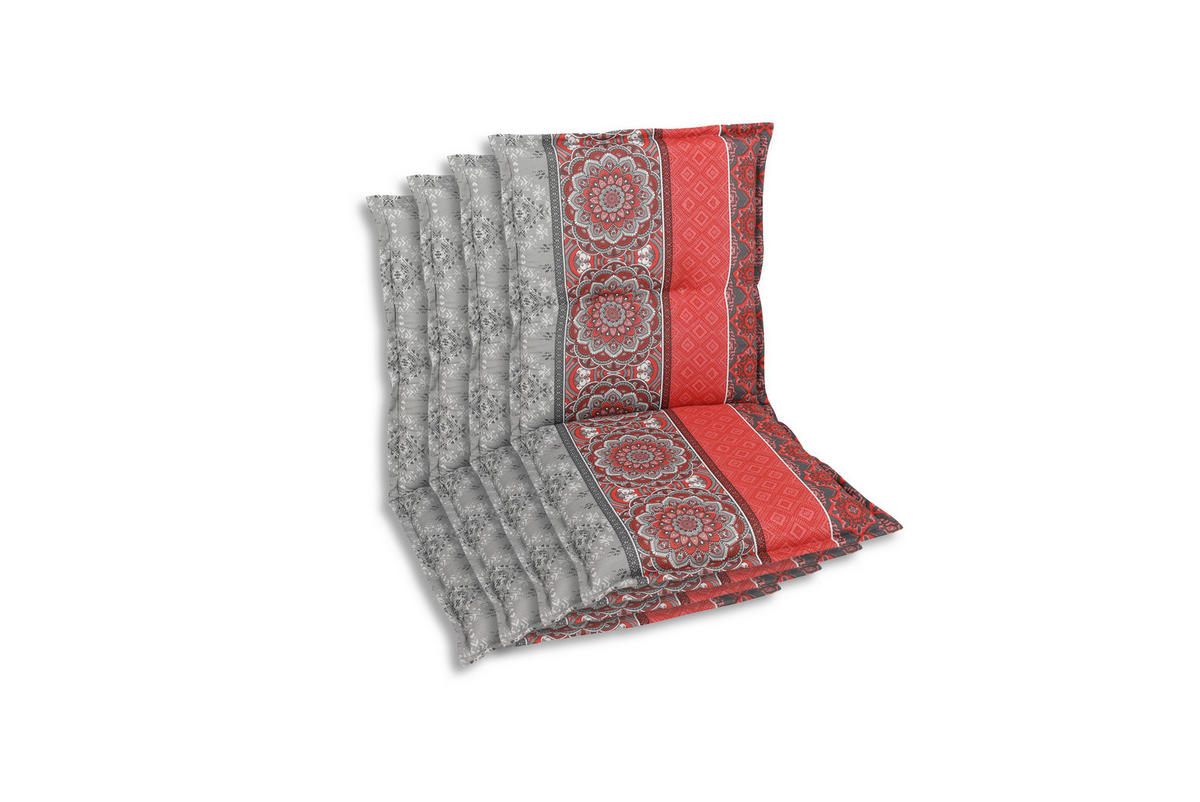 SESSELAUFLAGENSET in Grau, Rot, Hellgrau Ornament  - Rot/Hellgrau, Basics, Textil (50/7/100cm)
