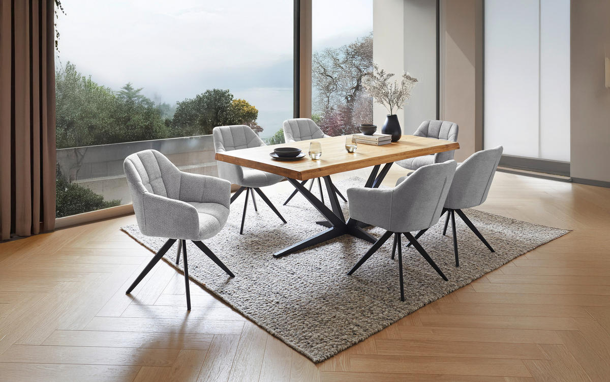 ESSTISCH in Holz 200/100/75 cm  - Eichefarben/Schwarz, Natur, Holz/Metall (200/100/75cm) - Linea Natura