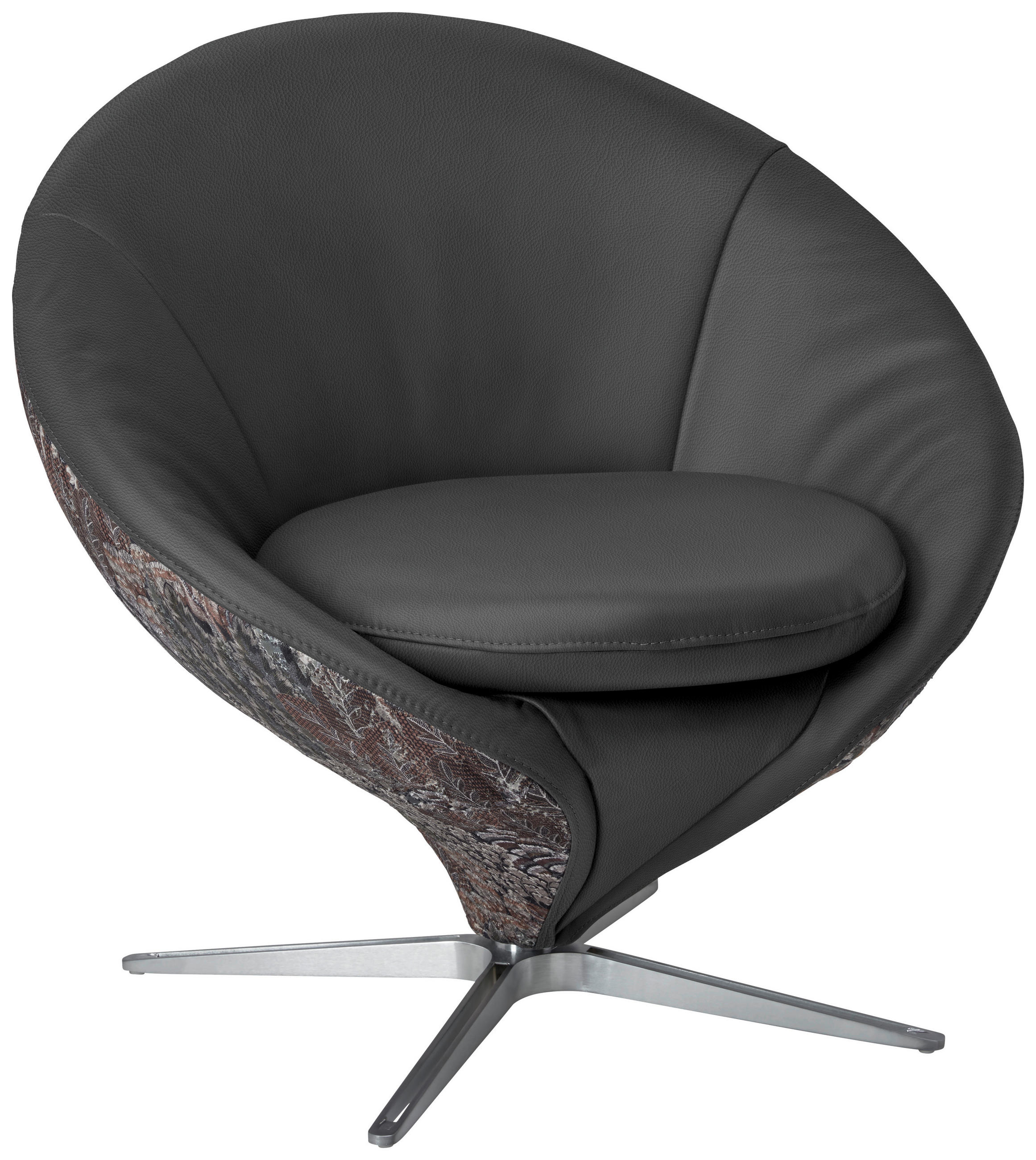 SESSEL Jacquard Kombination Echtleder/Stoff Dunkelgrau  - Dunkelgrau/Nickelfarben, Design, Leder/Textil (84/81/79cm) - Koinor