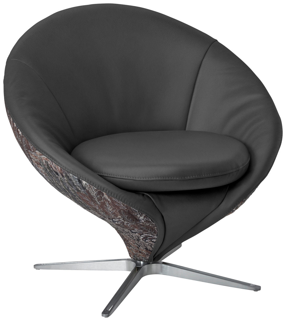 SESSEL Jacquard Kombination Echtleder/Stoff Dunkelgrau  - Dunkelgrau/Nickelfarben, Design, Leder/Textil (84/81/79cm) - Koinor