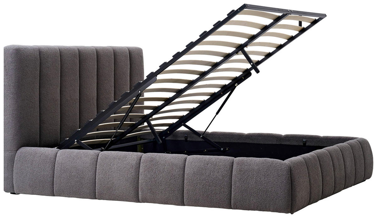 POLSTERBETT gepolstertes Kopfteil, Lattenrost, Bettkasten 180/200 cm  in Grau  - Schwarz/Naturfarben, Design, Holz/Kunststoff (180/200cm) - Boxxx