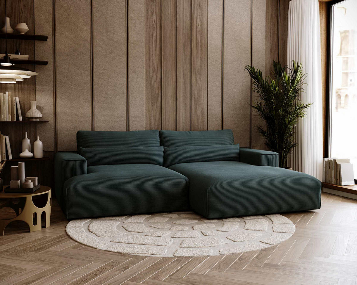 ECKSOFA Felicia Anthrazit Cord  - Anthrazit/Schwarz, Design, Kunststoff/Textil (267/187cm) - Stylife