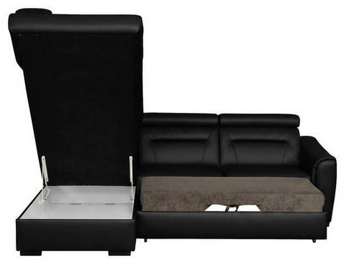 ECKSOFA Lederlook Echtleder Schwarz  - Wengefarben/Schwarz, Design, Leder/Holz (212/260cm) - Celina Home