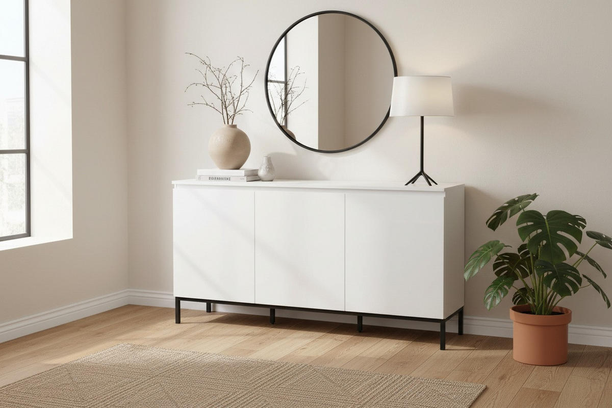 SIDEBOARD  150/77/35 cm  - Weiss/Schwarz, Design, Holzwerkstoff/Metall (150/77/35cm) - home24