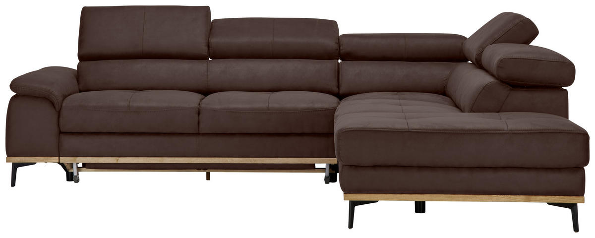 ECKSOFA inkl.Funktionen Mokka Lederlook  - Schwarz/Mokka, Natur, Holz/Textil (282/226cm) - Novel
