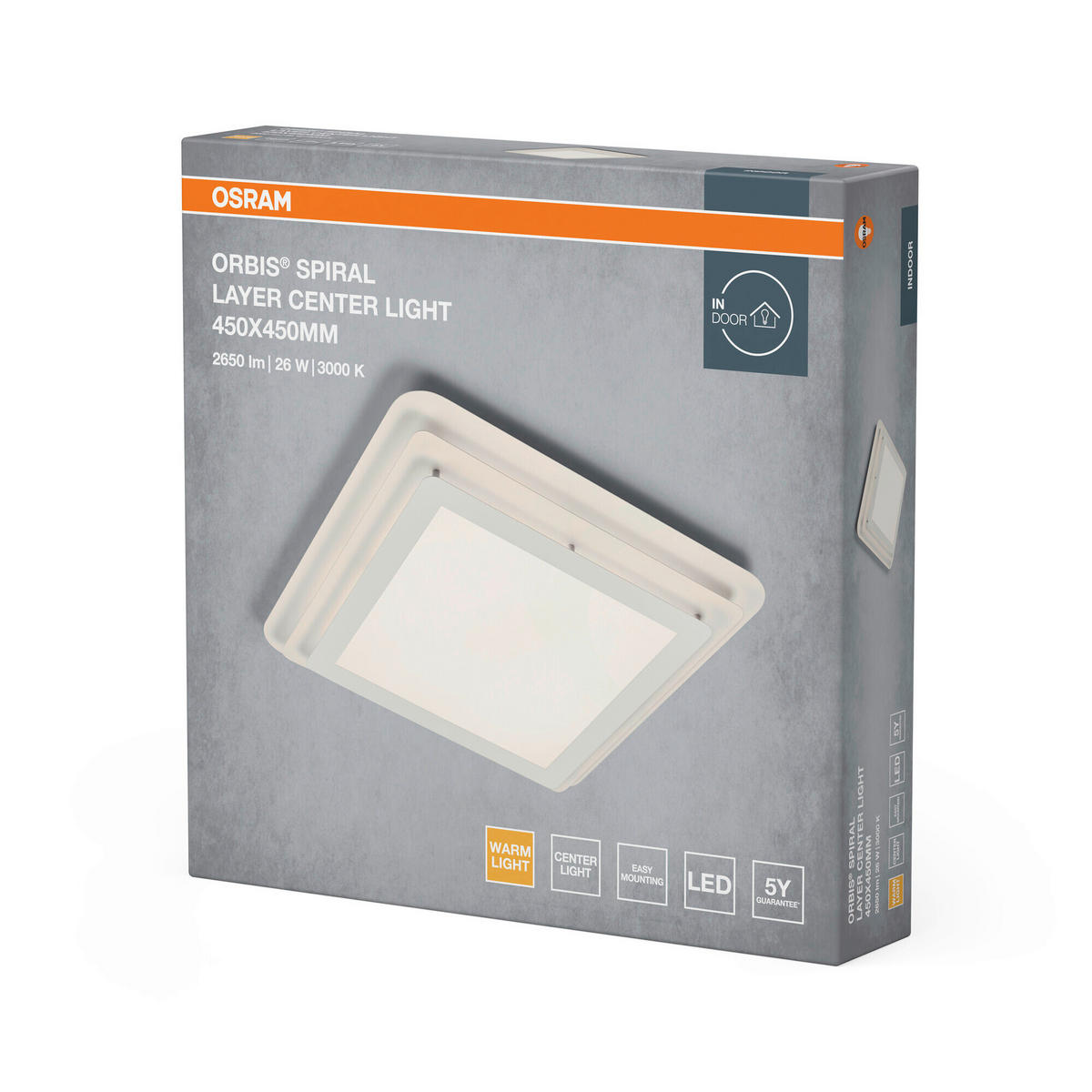 LED-DECKENLEUCHTE Orbis Spiral Layer Square 45/45/7 cm   - Weiß, Design, Kunststoff/Metall (45/45/7cm) - Osram