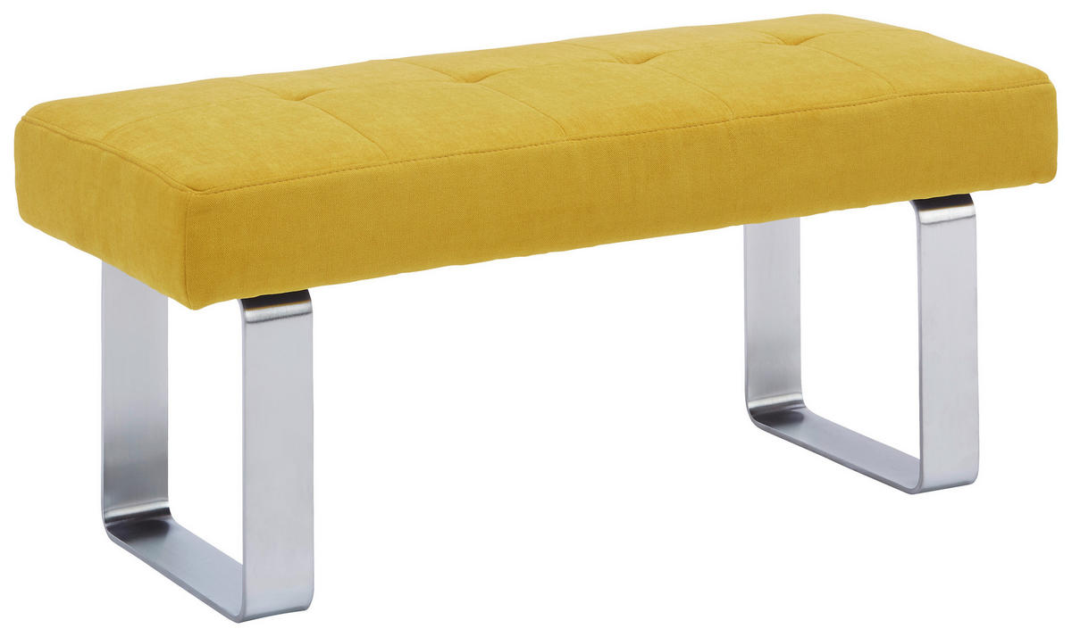 HOCKERBANK 113/51/48 cm   - Edelstahlfarben/Gelb, Design, Textil/Metall (113/51/48cm) - Moderano