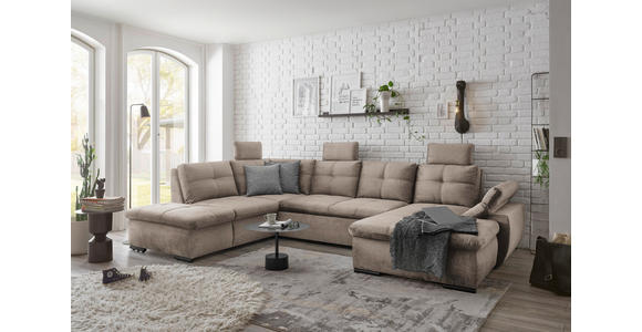 WOHNLANDSCHAFT in Mikrovelours Creme - Creme/Schwarz, KONVENTIONELL, Kunststoff/Textil (217/334/127cm) - Carryhome