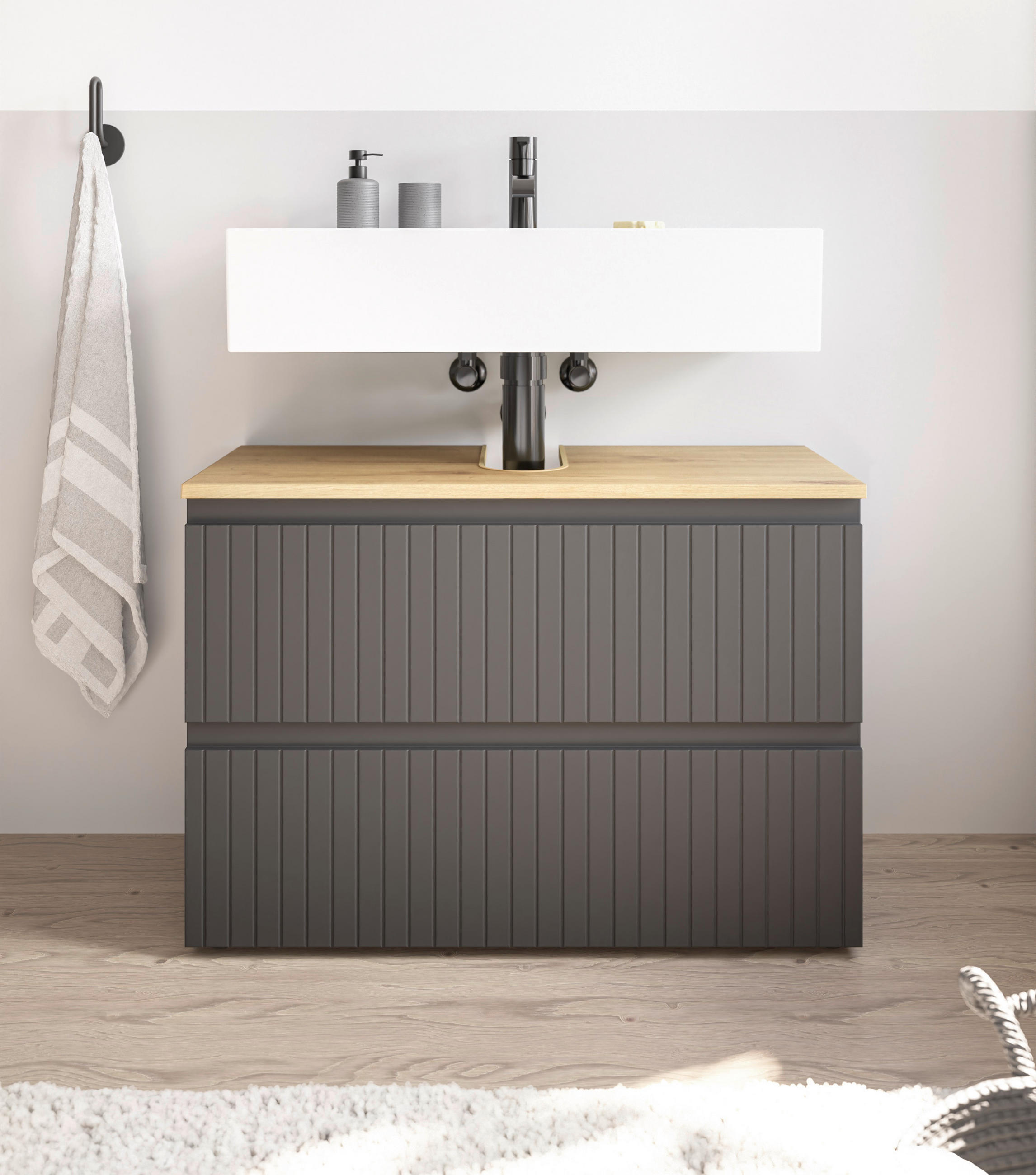 WASCHBECKENUNTERSCHRANK 80/57/36 cm  - Eichefarben/Schwarz, MODERN, Holzwerkstoff/Kunststoff (80/57/36cm) - MID.YOU