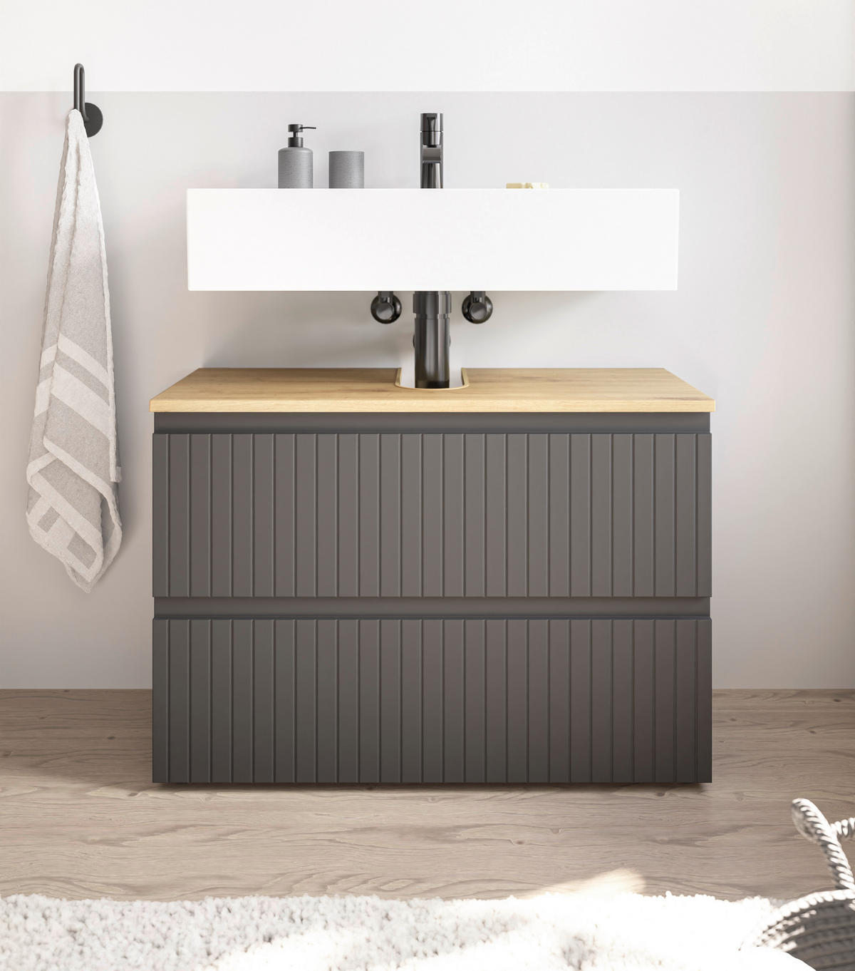 WASCHBECKENUNTERSCHRANK 80/57/36 cm  - Eichefarben/Schwarz, MODERN, Holzwerkstoff/Kunststoff (80/57/36cm) - MID.YOU