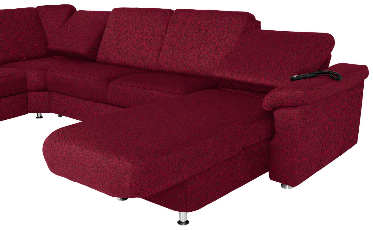 WOHNLANDSCHAFT Weinrot Flachgewebe  - Chromfarben/Weinrot, KONVENTIONELL, Textil/Metall (240/330/163cm) - Beldomo System