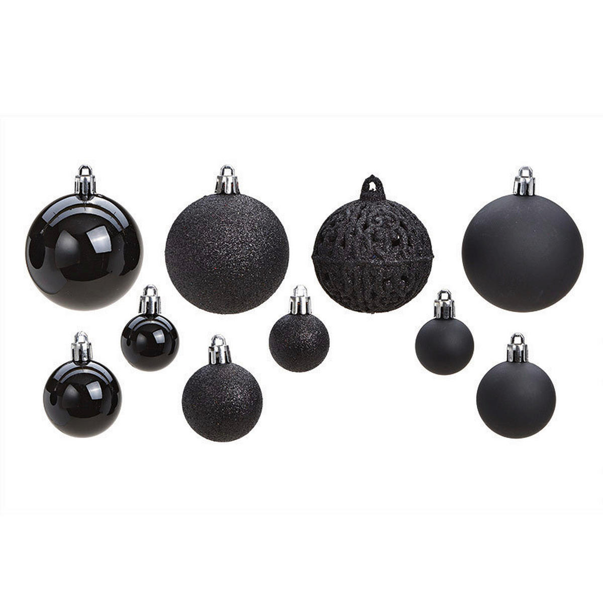 CHRISTBAUMKUGEL-SET 50-teilig  - Schwarz, Design, Kunststoff