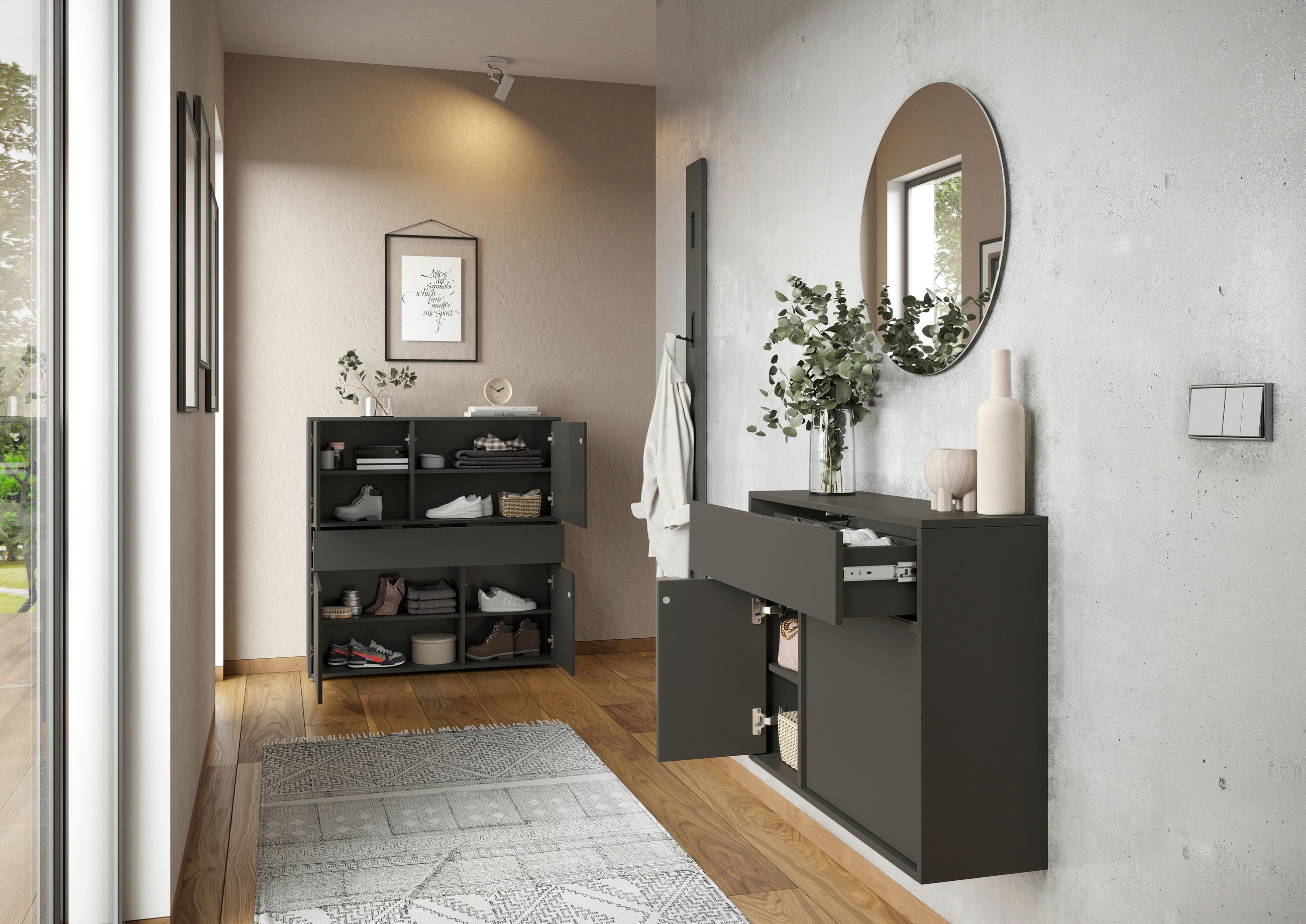 SCHUHSCHRANK Graphitfarben  - Schwarz/Graphitfarben, Design, Holzwerkstoff/Kunststoff (110/107/25cm)