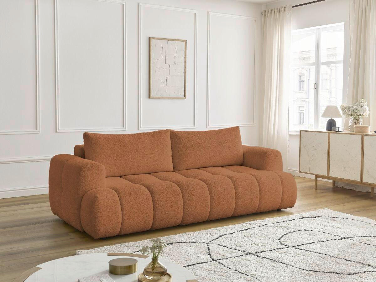SCHLAFSOFA FUJI Bouclé Orange  inkl.  - Schwarz/Orange, MODERN, Kunststoff/Textil (251/113/88cm)