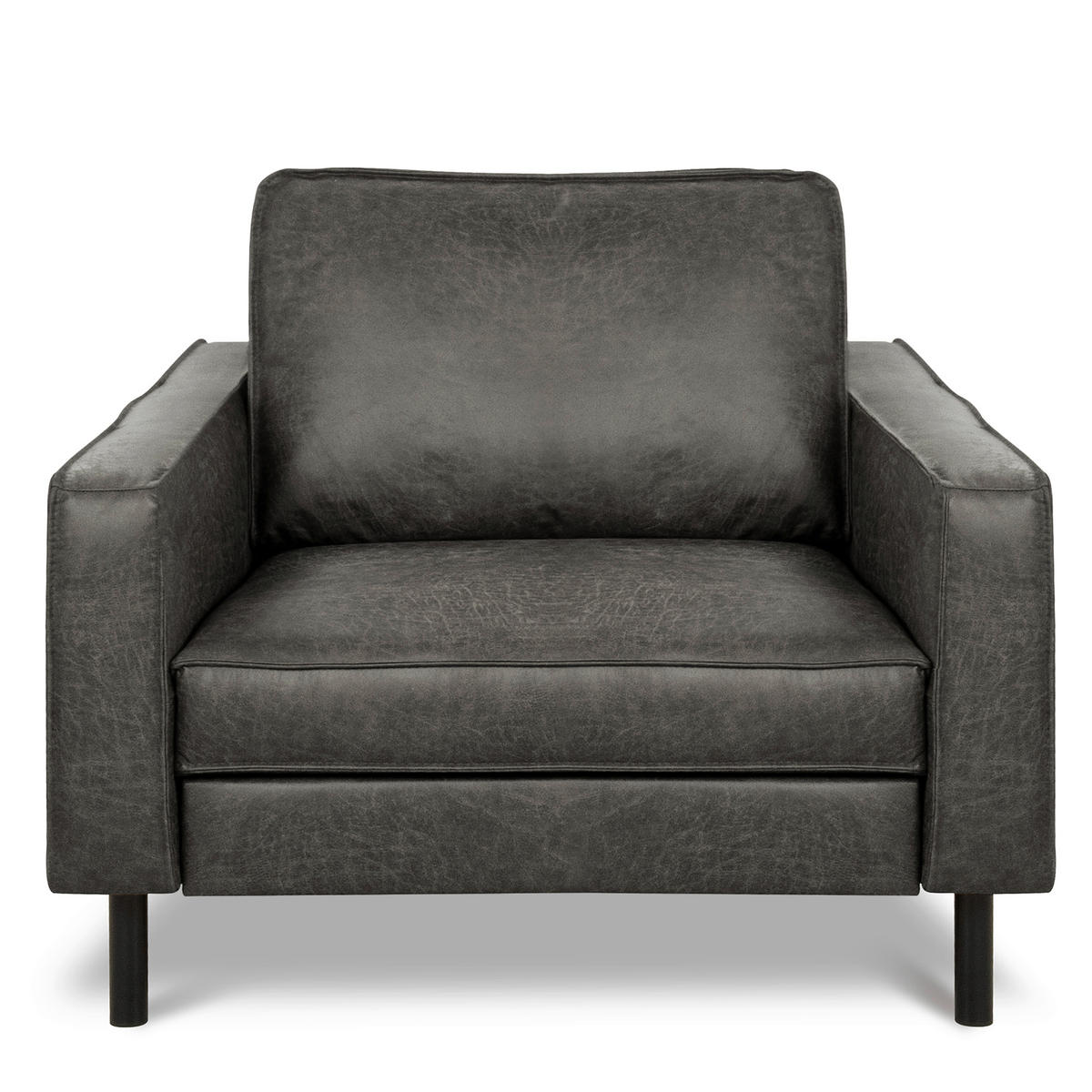 SESSEL in Lederlook Echtleder Dunkelgrau  - Dunkelgrau/Schwarz, Design, Leder/Textil (88/85/92cm) - Livetastic