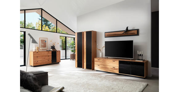 WOHNWAND  in Anthrazit, Eichefarben  333/190/50 cm  - Eichefarben/Anthrazit, Natur, Glas/Holz (333/190/50cm) - Linea Natura