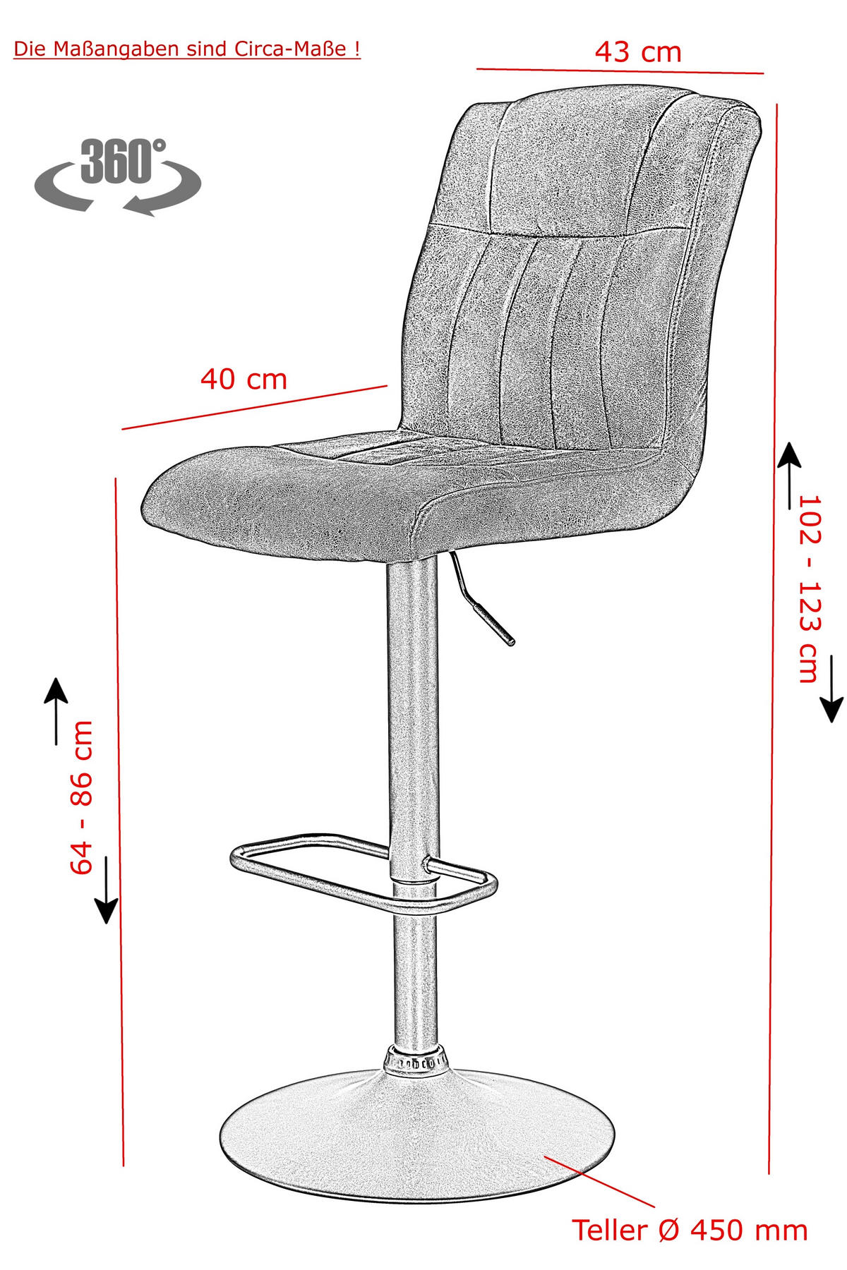 BARHOCKER Mikrofaser Anthrazit, Grau Stahl Sitzfläche 360° drehbar, abwischbar  - Anthrazit/Grau, MODERN, Textil/Metall (43/102-123/56,5cm) - MID.YOU