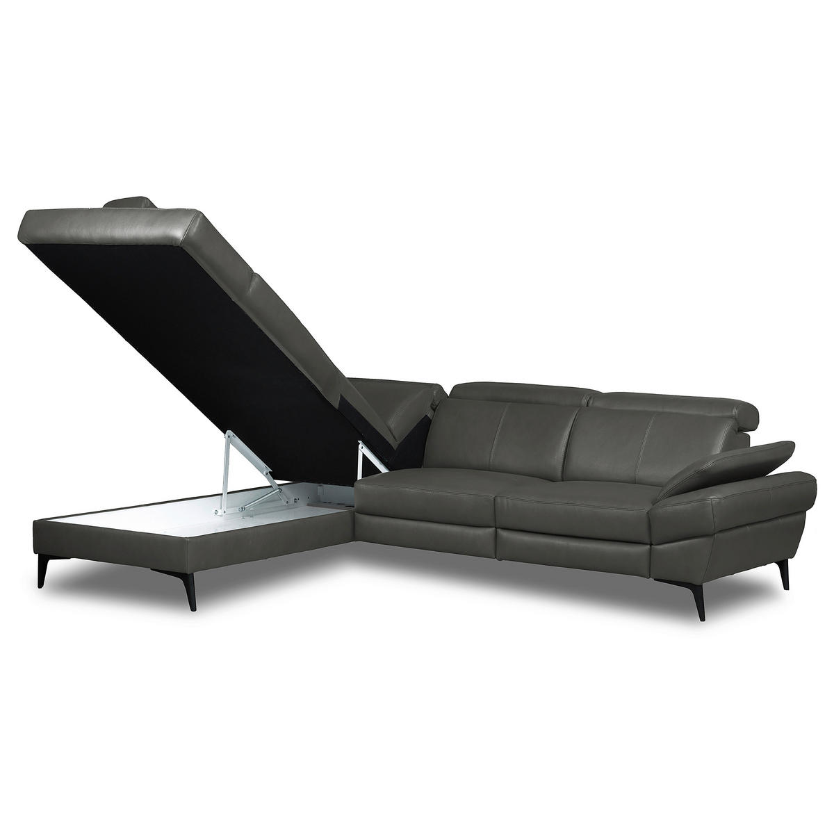 ECKSOFA  in Lederlook Echtleder Anthrazit  211/264 cm  - Anthrazit/Schwarz, Design, Leder/Textil (211/264cm) - Livetastic