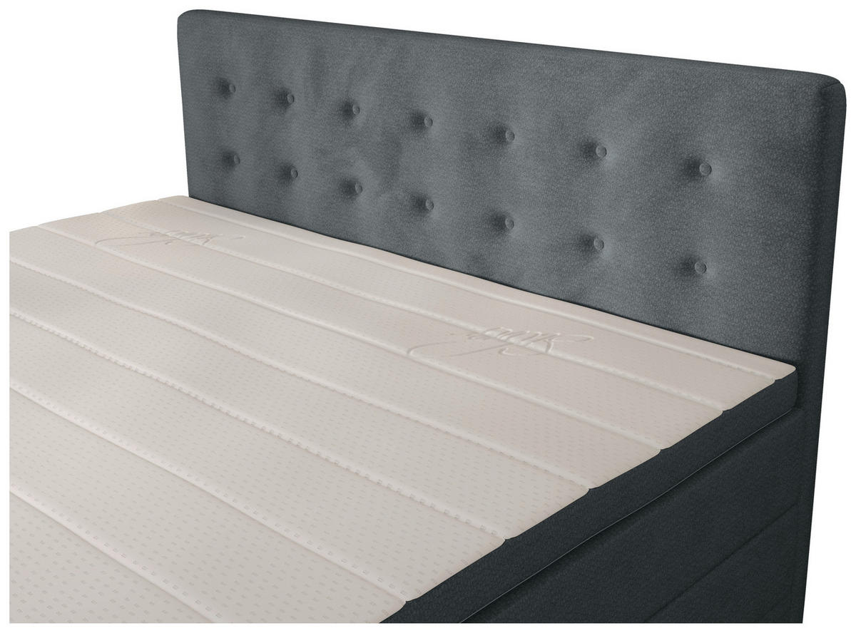 BOXSPRINGBETT 200/200 cm,  in Grau, gepolstertes Kopfteil, Bettkasten, Topper, Matratzen, H2 + H3 = mittel + fest  - Schwarz/Grau, KONVENTIONELL, Kunststoff/Textil (200/200cm) - Chameo