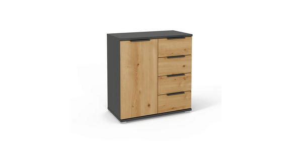 KOMMODE , 80/84/42 cm, 4 Schublade(n)  - Eichefarben/Graphitfarben, KONVENTIONELL, Holzwerkstoff/Kunststoff (80/84/42cm) - Xora
