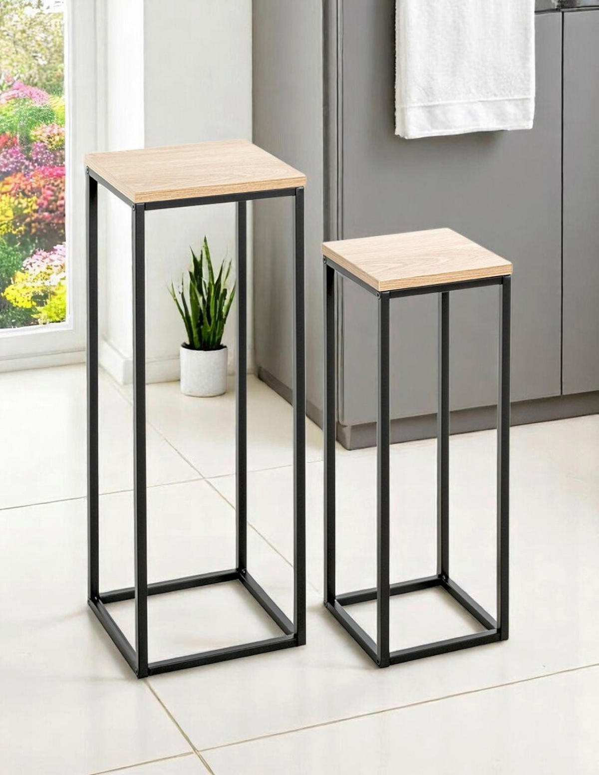 BEISTELLTISCHSET in Metall, Holzwerkstoff 19-23/19-23/54-67 cm  - Eichefarben/Schwarz, Trend, Holzwerkstoff/Metall (19-23/19-23/54-67cm)