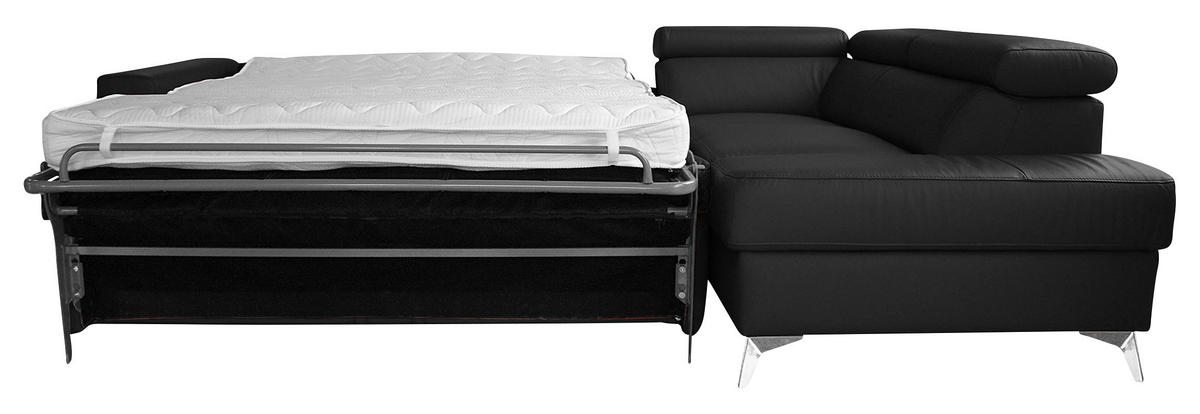 ECKSOFA MONDO Schwarz Echtleder Lederlook  - Chromfarben/Schwarz, Design, Leder/Textil (286/208cm) - Livetastic