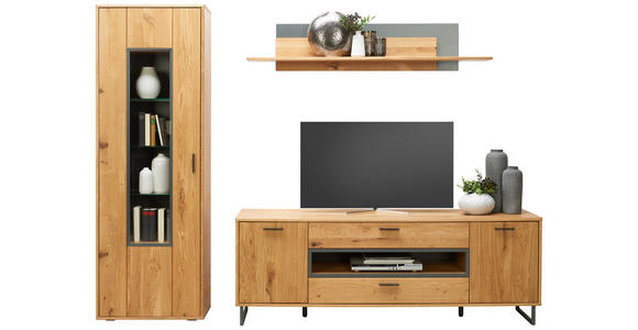 WOHNWAND in Eichefarben - Eichefarben/Silberfarben, KONVENTIONELL, Glas/Holz (263/200/50cm) - Cantus