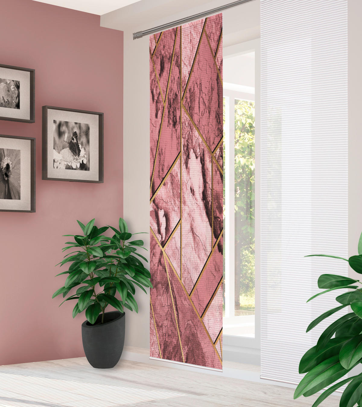 PANELOVÝ ZÁVĚS, 60/245 cm - růžová, Natur, textil (60/245cm)
