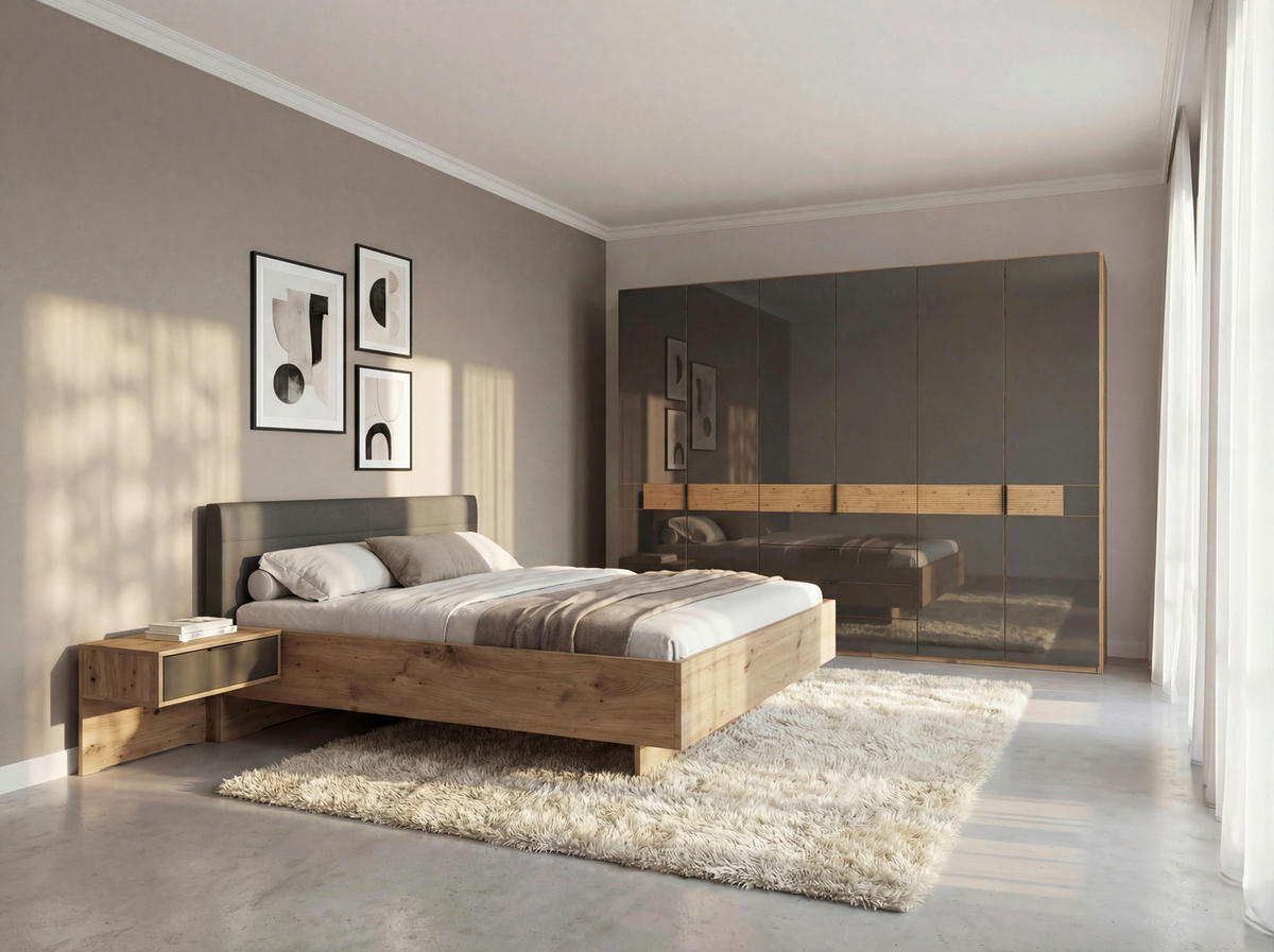 SCHLAFZIMMER Braun, Eiche Bianco  - Eiche Bianco/Braun, Design, Glas/Holz (180/200cm) - Musterring