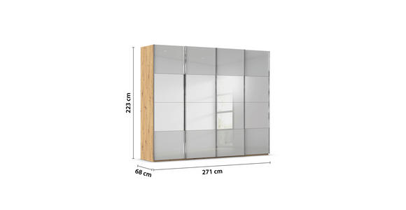 SCHWEBETÜRENSCHRANK  in Eiche Artisan, Seidengrau  - Chromfarben/Seidengrau, Design, Glas/Holzwerkstoff (271/223/68cm) - Novel