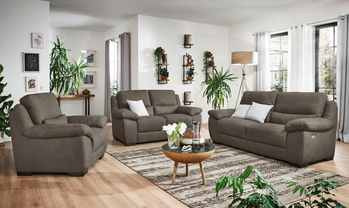 2,5-SITZER in Webstoff Braun, Greige  - Wengefarben/Greige, Konventionell, Holz/Textil (210/96/99cm) - Livetastic
