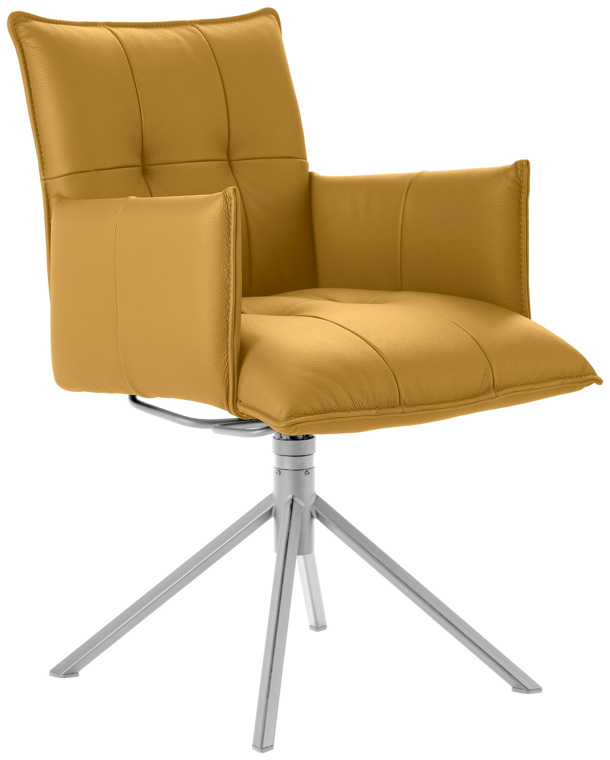 ARMLEHNSTUHL  in Echtleder pigmentiert  - Edelstahlfarben/Gelb, Design, Leder/Metall (55/85/65cm) - Valnatura
